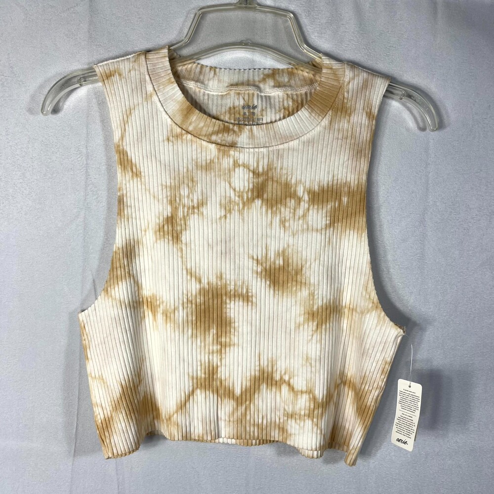 Aerie High Neck Ribbed Tank Top Marble Brown/white Size‎ XL NEW